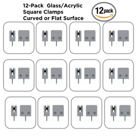 Square Glass Clamp, Glass Railing Spigot, Glass Bracket Holder, Silver Coated Aluminum Clamps for Flat and Curved Square Glass/Acrylic Surface. Clamps for Balustrade, Shelf Divider Panels (Pack of 12)