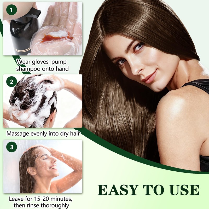 LASRWUP Brown Hair Dye Shampoo for 100% Gray Hair Coverage