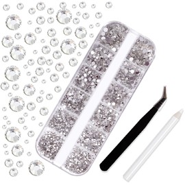 VICHE CATT Nail Parts, Nails, Rhinestones, Beads, Tweezers and Wax Pencil, 3D Diamond Shape, Heart, Rectangular, Round Deco Parts (Round Clear)