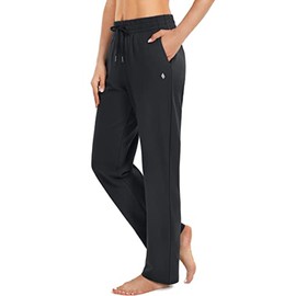 SANTINY Women's Cotton Sweatpants Yoga Lounge Casual Pants Open Bottom Sweat Pants for Women with Pockets(Black_S)
