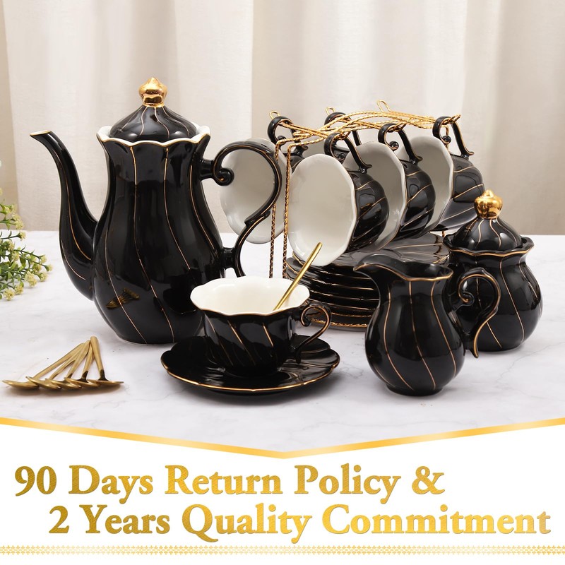 DUJUST 22 pcs Porcelain Tea Set for 6, Luxury British