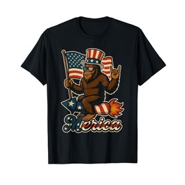 bigfoot Rock Merica American Flag Patriotic 4th Of July T-Shirt