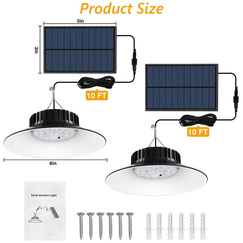 TSUNESLUX 2 Pack Solar Shed Pendant Light Outdoor/Indoor, Solar Motion
