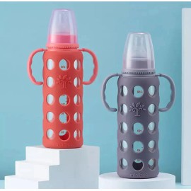 MiniTree Glass Baby Bottle 8oz w/ Food Grade Silicone Cover - Purple