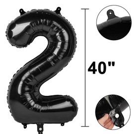 40 Inch Black Number 2 Balloon Jumbo Giant Happy 2th 12th 20th 21st Birthday Party Decorations for Boy or Girl Huge Mylar Anniversary Party Supplies