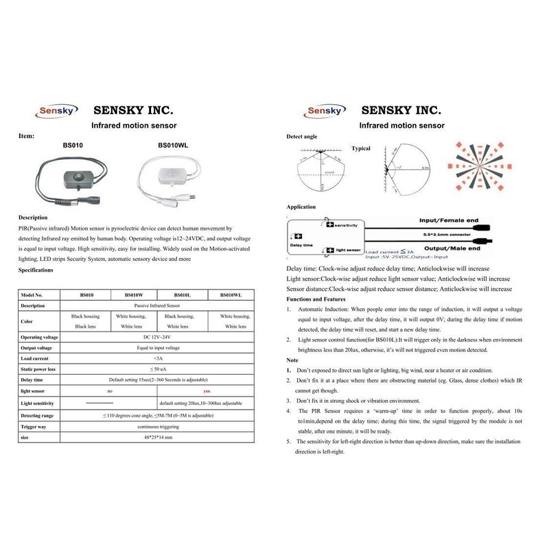 Sensky BS010W DC 12v to 30v PIR Motion Activated Sensor
