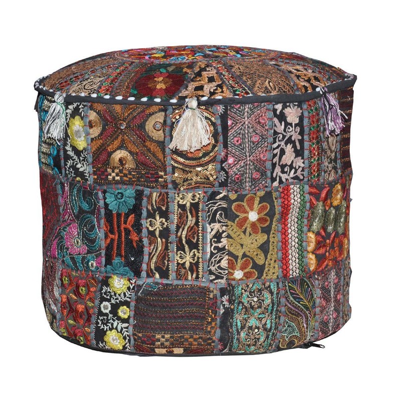 Traditional Indian Home Decorative Ottoman Handmade and Patchwork Stool Floor