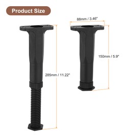 uxcell 6 Set 11.22 Inch Total Height Adjustable Metal Bed Frame Center Support Legs, Bed Frame Replacement Legs with Wide Base, Bed Sofa Furniture Slat Support Legs, Black