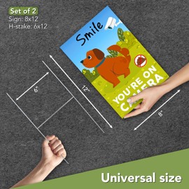 2 PC Smile You're On Camera Signs - 8x12 Double Sided Coroplast No Dog Poop Signs For Yard - Surveillance Camera - Pick Up After Your Dog Sign