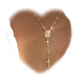 Donbnine Cross Pendant Necklaces Long Chain Y Lariat Religious Jewelry for Women (Yellow)