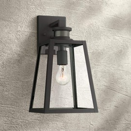 Arrington Modern Industrial Outdoor Wall Light Fixture Black 14 3/4" Clear Glass Dusk to Dawn Motion Sensor for Exterior House Porch Patio Outside Deck Garage Front Door Home - John Timberland