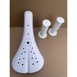 Viscount Dominator BMX Bicycle Seat, Grips Old School Hard Shell saddle GT White