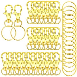 104PCS Swivel Snap Hooks with Key Rings, Metal Lobster Claw Clasp, Keychain Rings for Crafts (Gold, 1.2inch(32mm))