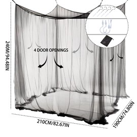 ACTOYS Mosquito Net Bed XXL, Mosquito Net Travel Outdoor, Mosquito Net Double Bed Single Bed, Bed Canopy Rectangular, Mosquito Net Bed, Canopy Bed Curtains Patio (Black: 4 Doors, 240 x 240 x 190 cm)