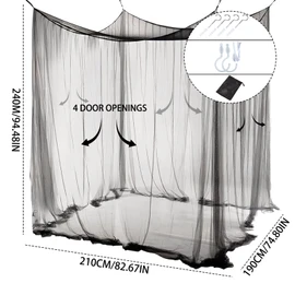 ACTOYS Mosquito Net Bed XXL, Mosquito Net Travel Outdoor, Mosquito Net Double Bed Single Bed, Bed Canopy Rectangular, Mosquito Net Bed, Canopy Bed Curtains Patio (Black: 4 Doors, 240 x 240 x 190 cm)