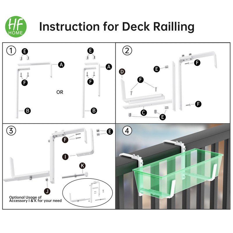 HFHOME Set of 6 Adjustable Window Planter Box Brackets, White