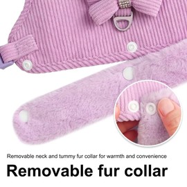 Beirui Cute Small Dog Harness and Leash Set with Bow Tie, Warm Soft Padded Puppy Harness with Removable Fur Collar, Adjustable Girl Dog Harness with Quick Release Buckles for Walking(Purple,XS)