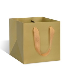ADIDO EVA Gold Square Gift Bags Mini Size Square Bottom Paper Bags with Handles for Party Favor (4x4x4 In, 10 CT)