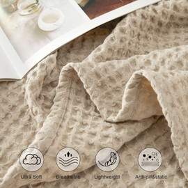 PHF Ultra Soft Waffle Weave Throw Blanket 50"x 60"- Washed Lightweight Breathable Summer Cozy Woven Blanket - Great for Couch Bed Sofa Home Car - DarkKhaki