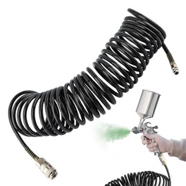 Air Compressor Hose Polyurethane Recoil,7.5m Air Line Hose Compressor Tool,with 1/4" Europe Quick Coupler and Plug,5mm IDx8mm OD with Bend Restrictor,PE Air Hose Pipe,Fitting Standard Euro Connections