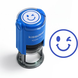 Smile Face Stamp – Self-Inking Rubber Stamp 18mm Round, Blue Ink – Friendly Stamp for Reception, Customer Service, Office & Business Use (Smile)