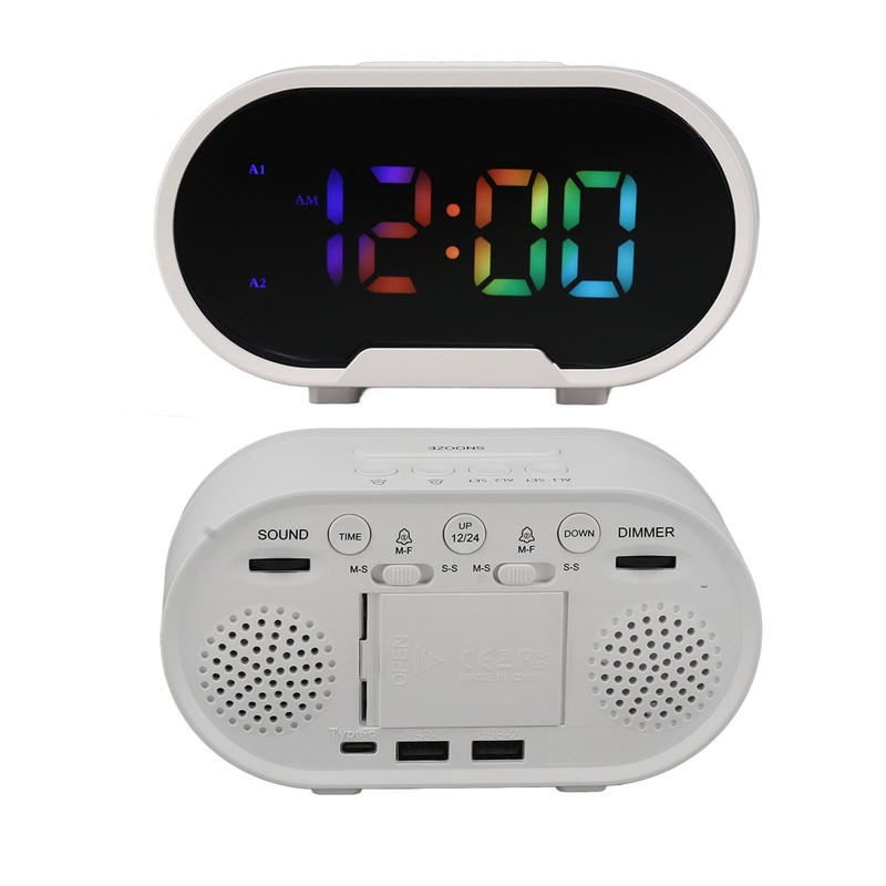Digital Clock LED Alarm Big Digits Color Display Dimmable Adjustable