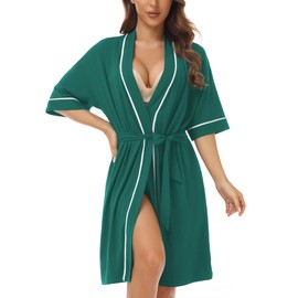 COLORFULLEAF Womens Robe Short Lightweight Kimono Robes for Women Knit Bathrobe Soft Sleepwear Ladies Loungewear (Teal Blue,L)