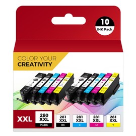 PGI-280XXL CLI-281XXL 10 Color Value Pack Compatible for Canon 280 281 Ink Cartridges to use with TR8520 TR8620 TR7520 TR8600 TS6120 TS6220 TS9120 (2PGBK, 2Black, 2Cyan, 2Magenta, 2Yellow)