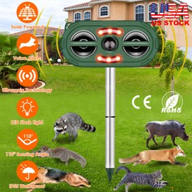 iMounTEK Animal Repeller Solar Ultrasonic Animal Repeller Motion Sensor Animal Repellent USB Animal Chaser IP66 Waterproof for Farm Garden Yard to Drive Deer Raccoon Squirrel