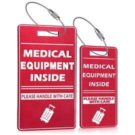TINNALART Medical Equipment Luggage Tag,Red and White with Steel Cable，Medical Id Tags for Travel