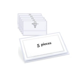5pcs Name Badges with Crocodile Clip and Safety Pin,Badge Holders,Clear Name Badge Holders Plastic ID Name Badge,Horizontal ID Card Holder for School,Office,Corporate Event,Conference(9 * 5.6cm)