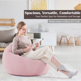 Nobildonna 3 ft Bean Bag Chair Cover (No Filler) 35"×43" Large Stuffed Animal Storage Bean Bag Washable Big Beanbag Chair Cover Premium Corduroy Stuffable Bean Bag Cover for Adults,Kids,Pink 300L