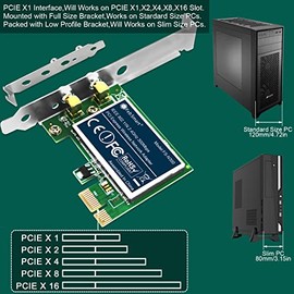 Adaptador inalámbrico N de doble banda 600 Mbps (2.4 GHz 300 Mbps o 5 GHz 300 Mbps) PCIE WiFi para Windows 11, 10, 8.x, 7, XP (32/64 bit) y Windows Server PC de escritorio, tarjeta WiFi 2X2 MIMO PCIE (FS-N600)