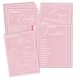 50PCS Pink Baby Shower Game Cards, Funny Gender Reveal Party Favor, Word Scramble Game Cards With Answer Card, Baby Shower Party Game & Activities(4 games, 25 Cards Each)