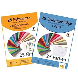25 Coloured Envelopes DIN C5 in 25 Different Colours as a Set Including 25 A5 Folding Cards