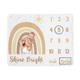 Sweet Jojo Designs Neutral Boho Rainbow Girl Boy Milestone Blanket Monthly Newborn First Year Growth Mat Baby Shower Memory Keepsake Gift Mustard Yellow Pumpkin Orange Bohemian Sunshine Modern Vintage