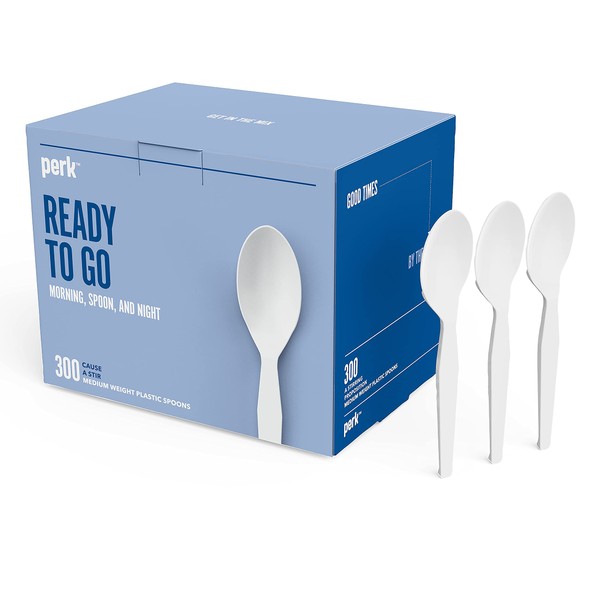 Perk PK56400 Perk Plastic Spoon, Medium-Weight, White, 300/Pack (PK56400)