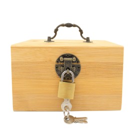 Vintage Wooden Treasure Chest, Small Wood, Treasure Chest with Heart Lock, for Storage of Coins, Paper Money, Rings, Necklaces, Jewellery (14.5 x 9.5 x 9.5, Original Wood Colour)