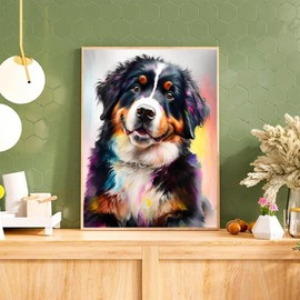 PUAGEMTI Dog Diamond Painting Kits for Adults, 5D Diamond Art, DIY Smiling Bernese Mountain Dog Full Drill Paintings with Colorful Animals Diamonds Gem Art for Adults Home Wall Decor 12x16 inch