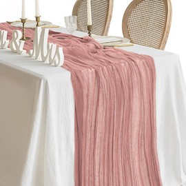 Cheesecloth Table Runner Pink Valentine's Day Table Runner Cheese Cloth Rustic Gauze 120 Inch 10 FT for Baby Shower Shower Bridal Shower Wedding Party Boho Spring Home Decorations (Light Pink)