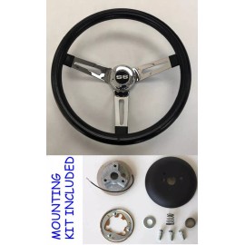 Grant Impala Chevelle Camaro Nova Black Chrome Spokes Steering Wheel 13 1/2" SS Cap