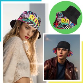 MILAKOO 80s Bucket Hat for Men Women Funny Retro Party Hat Vintage Print Fisherman Hat Unisex Reversible Portable Hat for Disco Hip Hop Outdoor, A1: Retro 80s