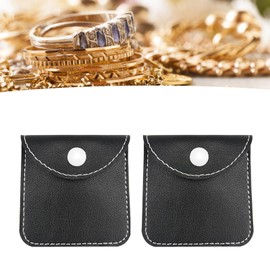 2pcs PU Leather Earphone Bag, Portable Black Headphone Carrying Bag with Velvet Lining, Snap Spring Closure, for Jewelry Storage