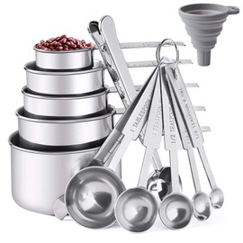 14PCS Measuring Spoons and Measuring Cups Set，stainless steel measuring cups and spoons set，7 Spoons&5 Mini Measuring Spoons&funnels，Kitchen Gadgets Essentials Tools