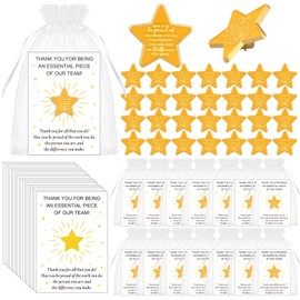 30 Sets Employee Recognition Star Lapel Pins, Gold Star Design with Inspirational Message, Employee Recognition Lapel Pin with Thank You Cards Organza Bags Thank You Gifts for Staff Volunteers