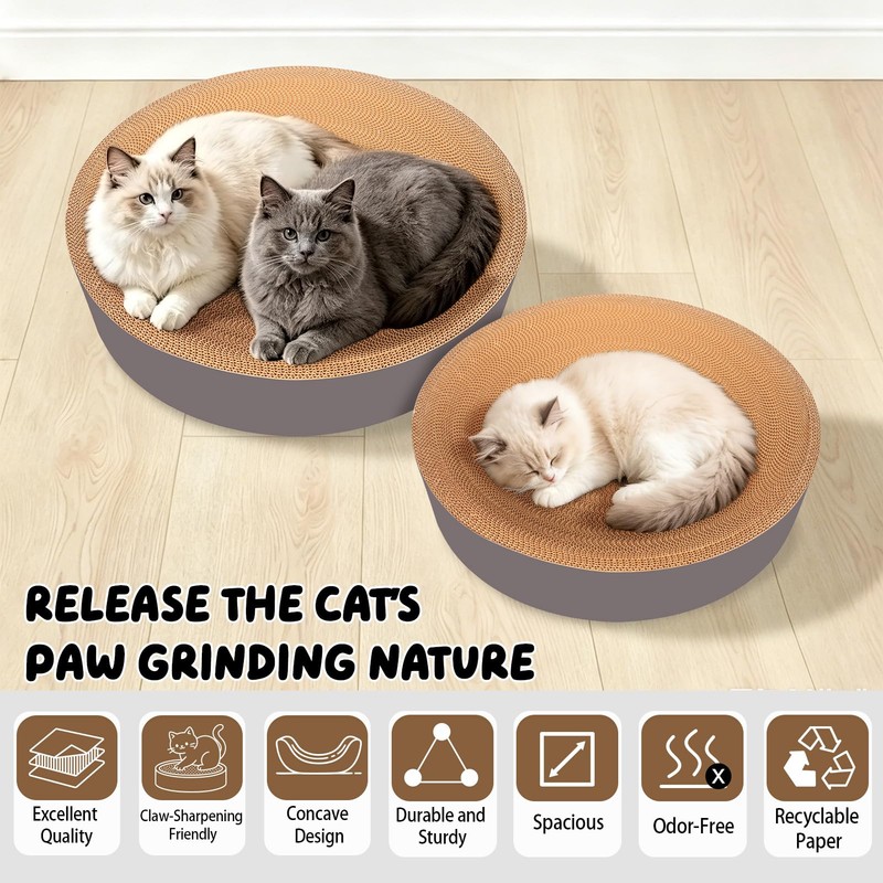 2 in 1 Round Cat Scratching Board, Cardboard Cat Scratcher