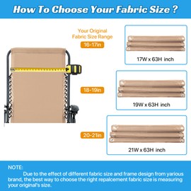 Ostlttyn Zero Gravity Chair Replacement Fabric Kit, 17" W x 63" L Repair Cloth with Replacement Bungee Cord for Anti Gravity Folding Lounge Lawn Beach Sling Chair, Tan