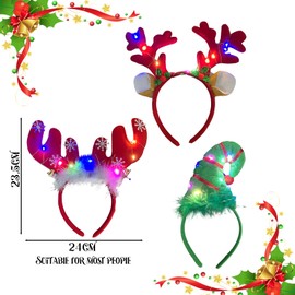 Pack of 3 Christmas Tree Headbands, Elf Hat, Headband, Christmas Headband, Elk Antlers, Suitable for Decoration of Christmas Parties, Cosplay Headband Props