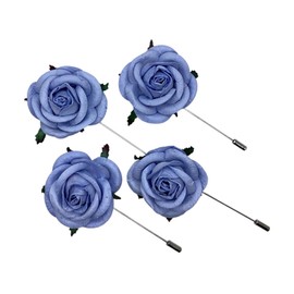 AiiCraft 4 Sky Blue Flower Lapel Pins Handmade Boutonniere Pin for Suit Wedding Groom