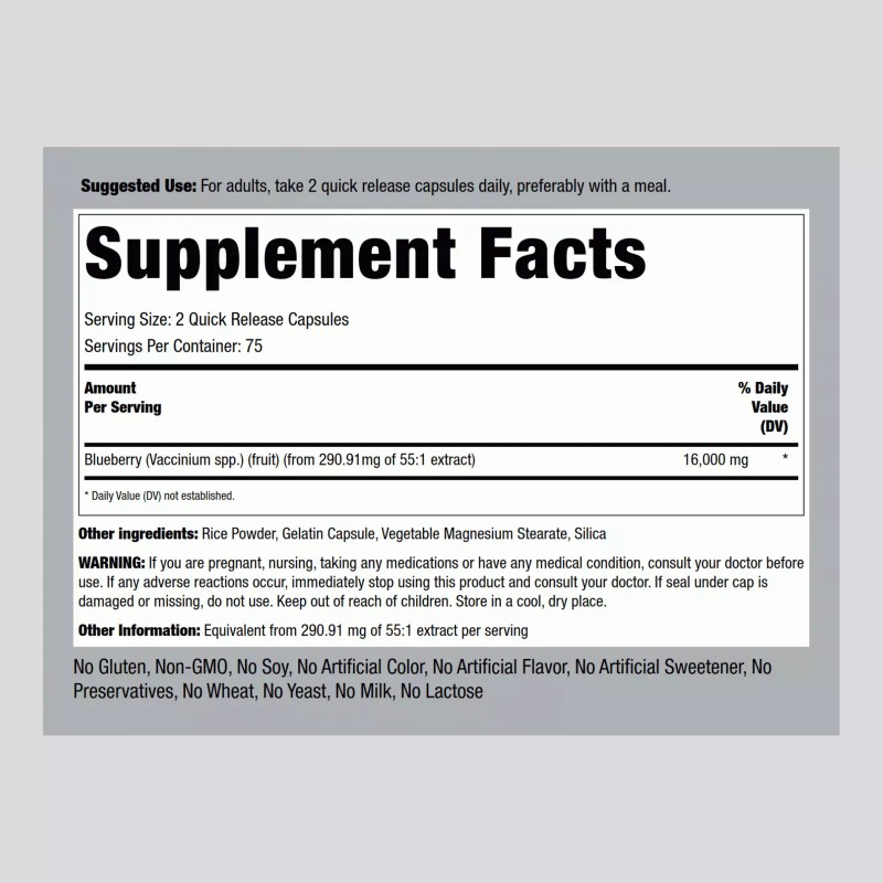 Piping Rock Blueberry Extract Capsules 16000mg | 150 Count |